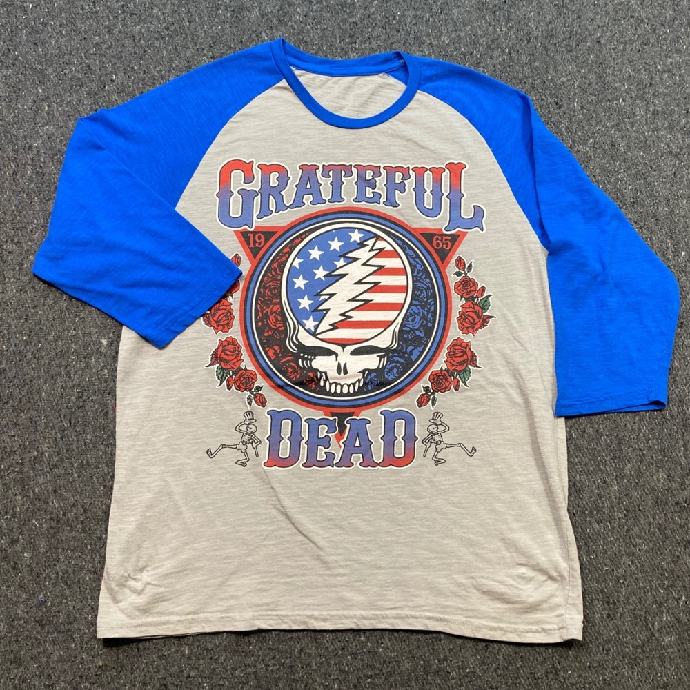 Grateful Dead Baseball Raglan TShirt Sz L Mens Blue Gray Steal Your Face Retro